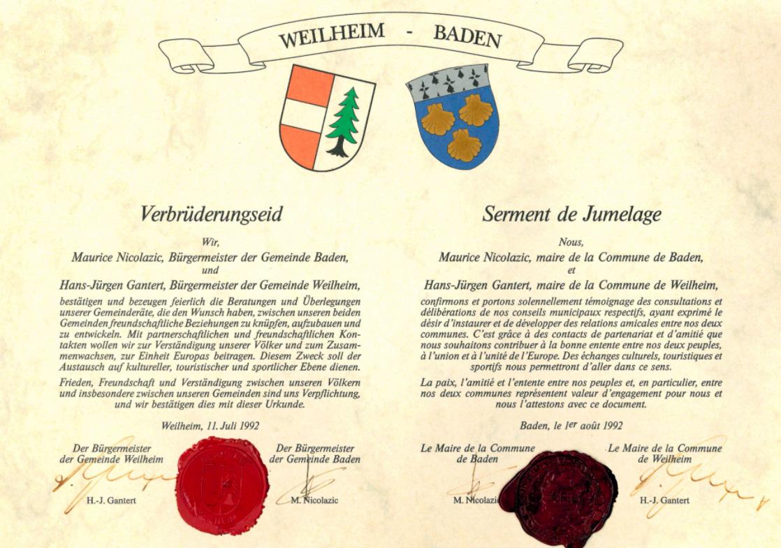 Serment de jumelage en 1992
